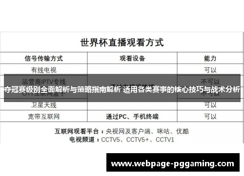 夺冠赛级别全面解析与策略指南解析 适用各类赛事的核心技巧与战术分析