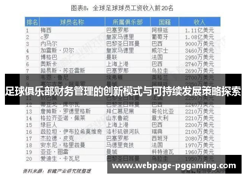 足球俱乐部财务管理的创新模式与可持续发展策略探索 足球俱乐部财务管理的创新模式与可持续发展策略探索